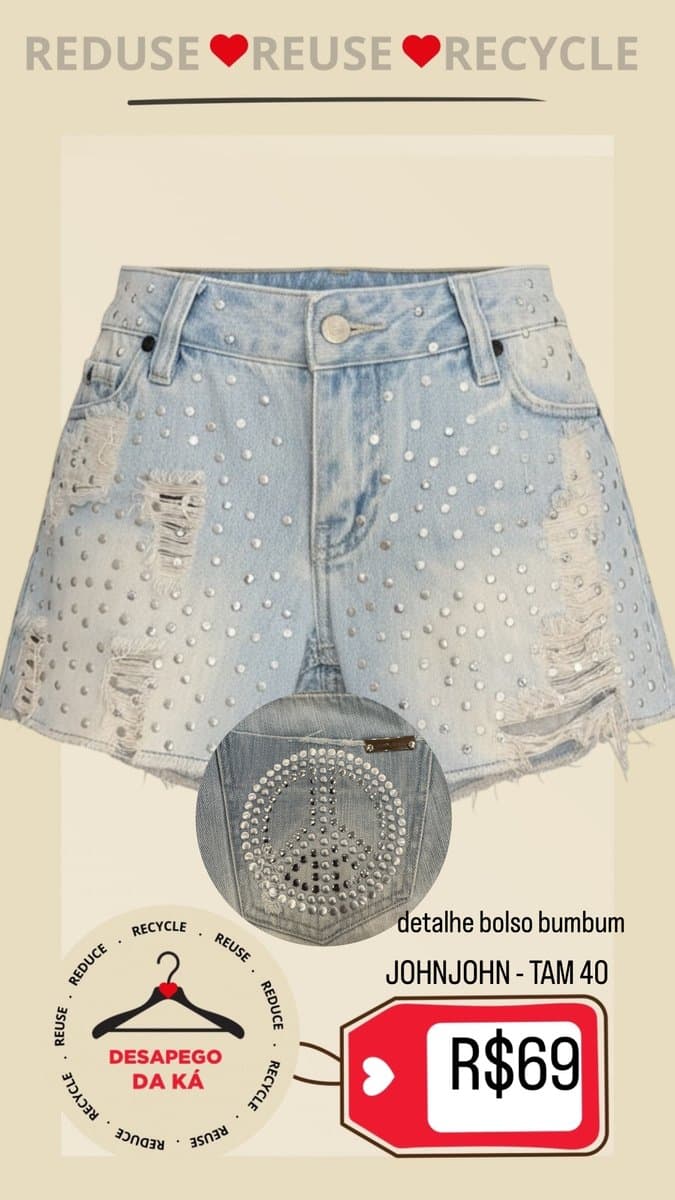 Shorts Jeans Tachas Johnjohn 40, John John, Azul, tamanho 40 — foto 3