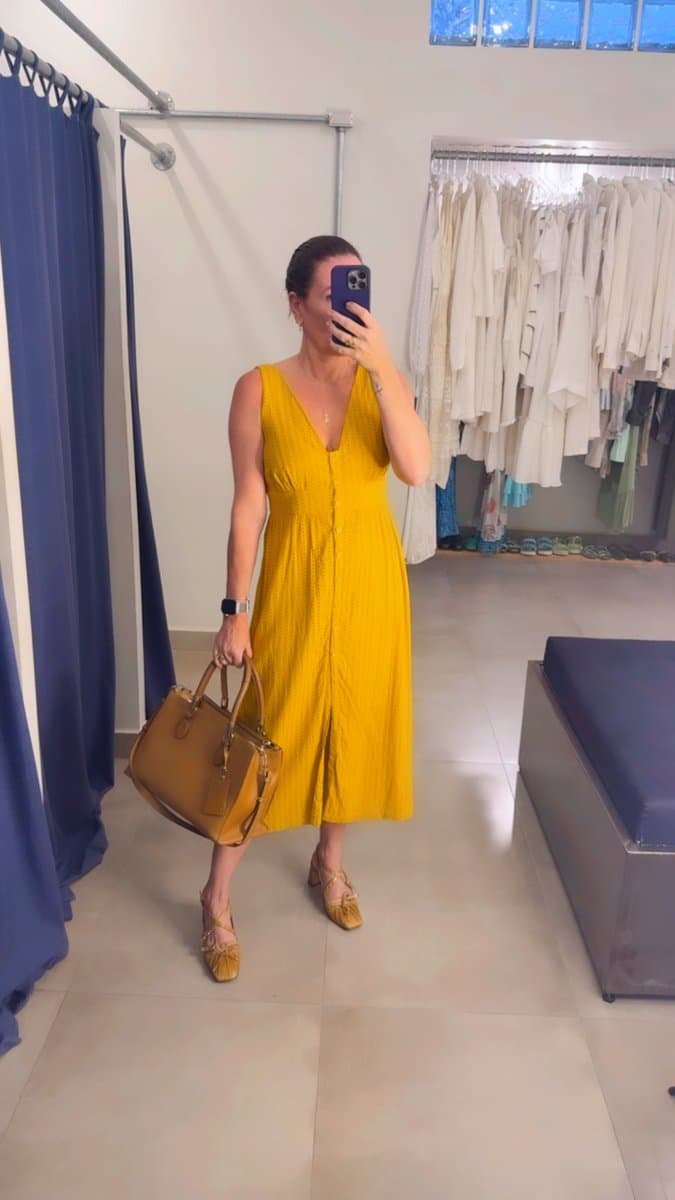 Vestido Dress To Laise Mostarda Botões, Dress To, Ocre, tamanho G — foto 3