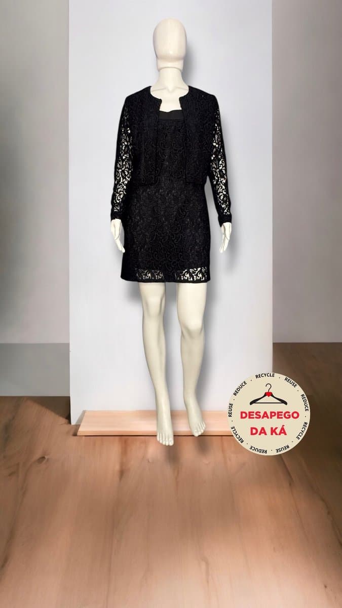 Conjunto Laise Preto Vestido +Casaco P Taust, Preto, tamanho P — foto 4