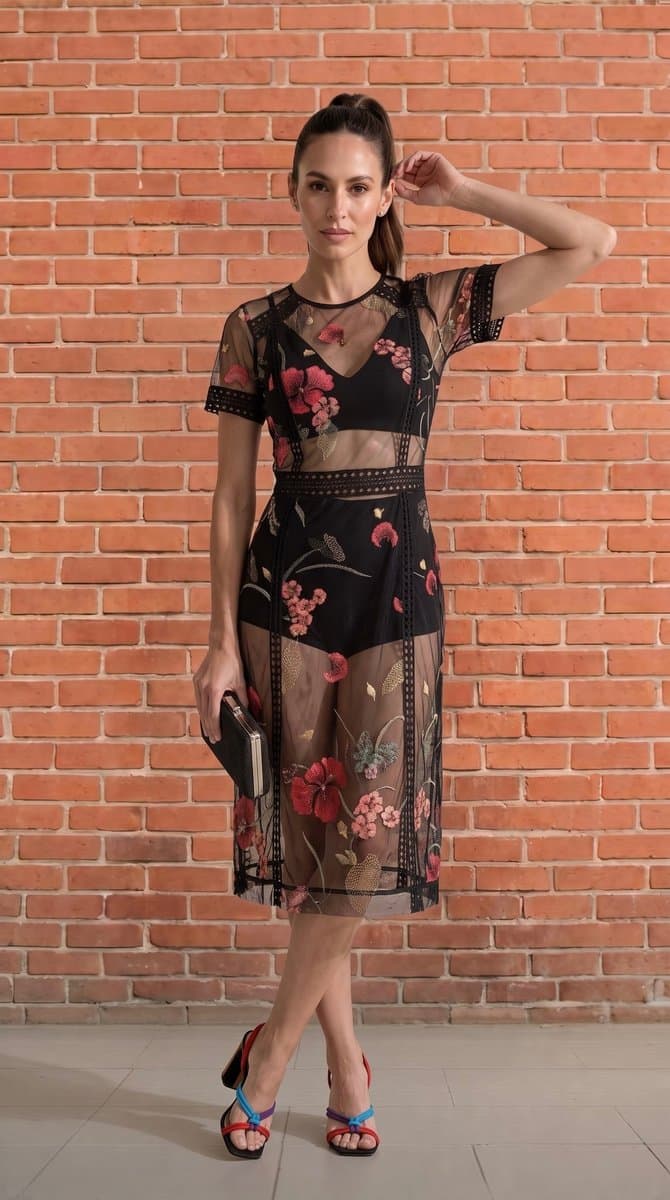Vestido Tule Estampa + Hotpants Colcci P, Colcci, Estampada, tamanho P — foto 3