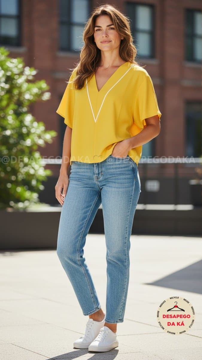 Camiseta Amarela Colcci, Colcci, Amarelo, tamanho M — foto 2