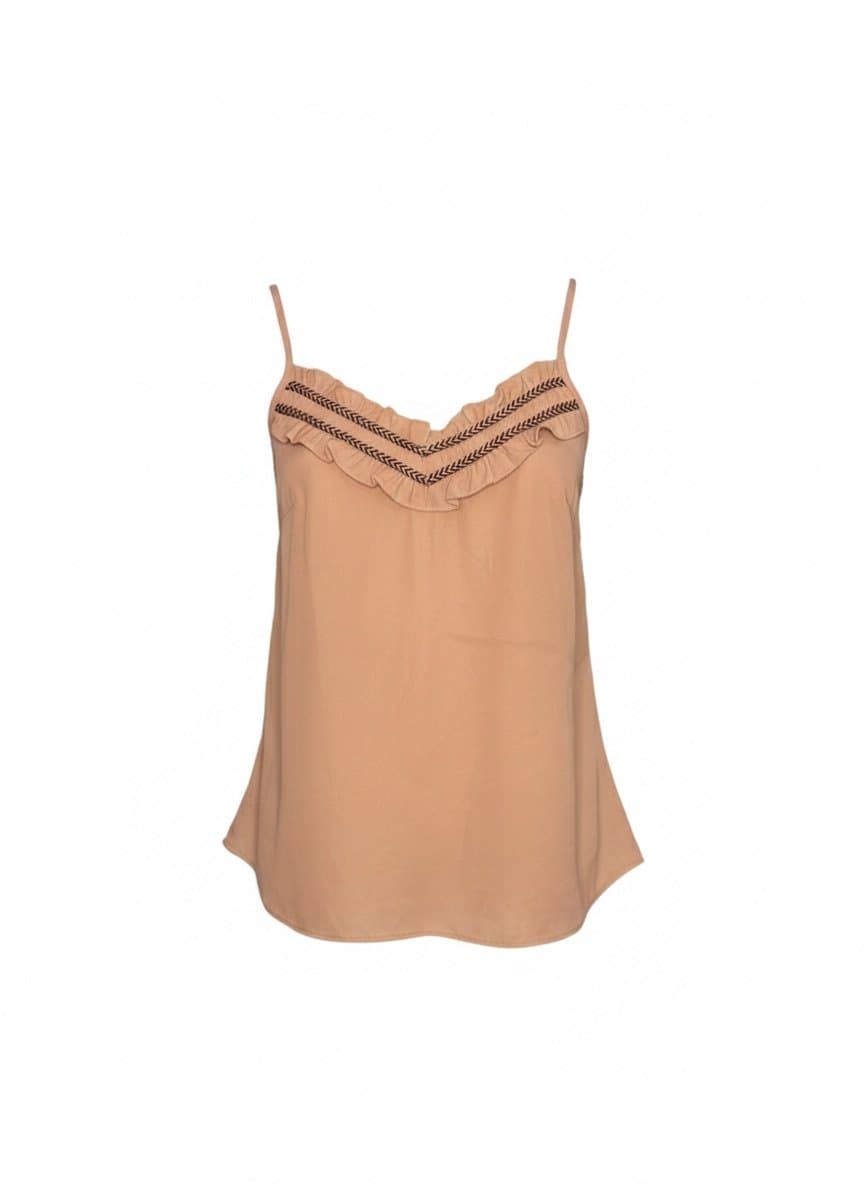 Regata Nude Babados Decote Kesses M, Nude, tamanho M
