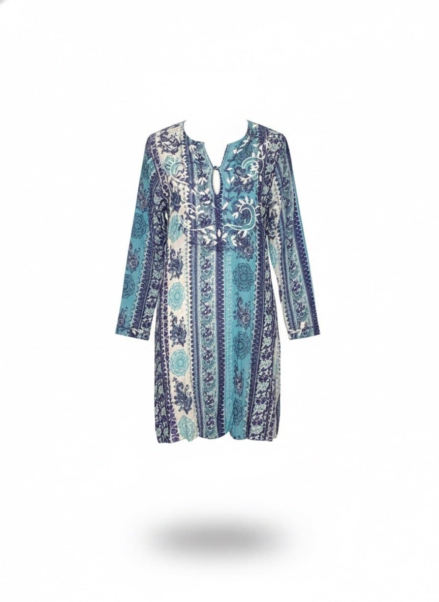 Túnica Indiana Turquesa, Azul-turquesa, tamanho M