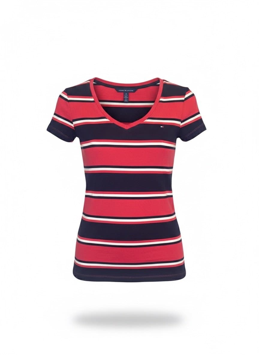 Tee V Listra Pink/Off/Marinho P, Rosa-chiclete, tamanho P