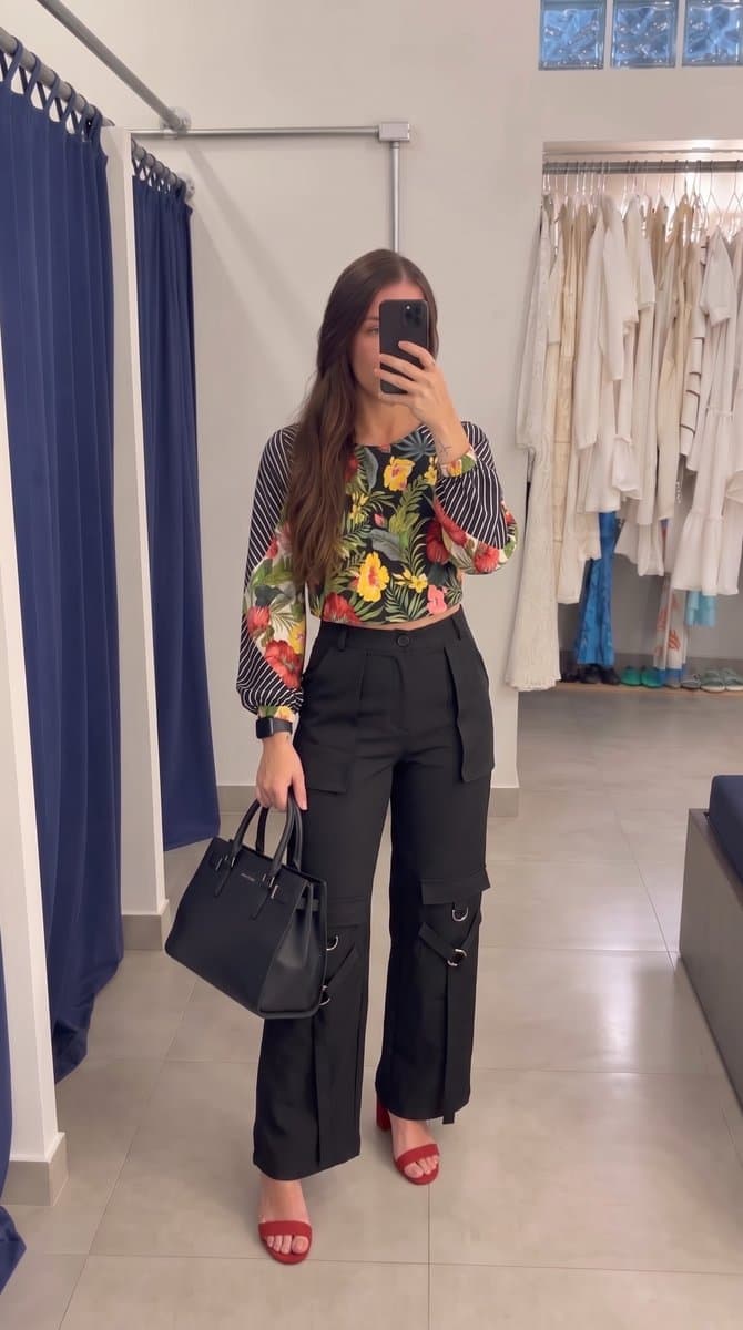 Calça Cargo Preta Xinhao P, Preto, tamanho P — foto 4