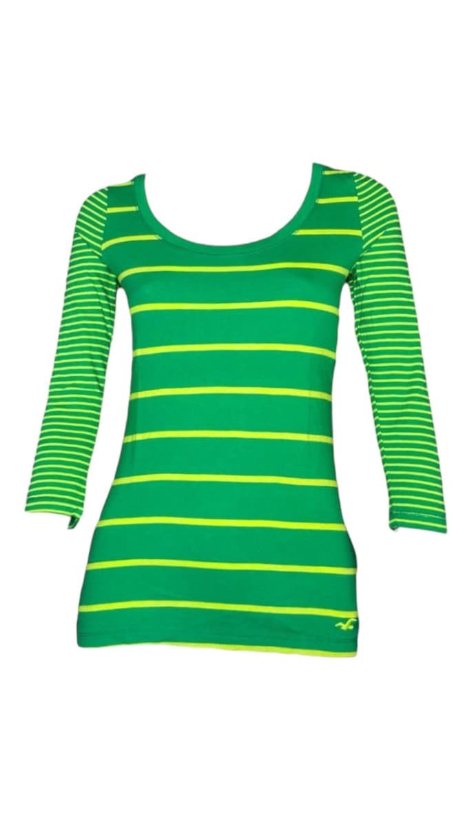 Tee ML Listra Verde/Lima Hollister PP, Hollister, Verde, tamanho PP