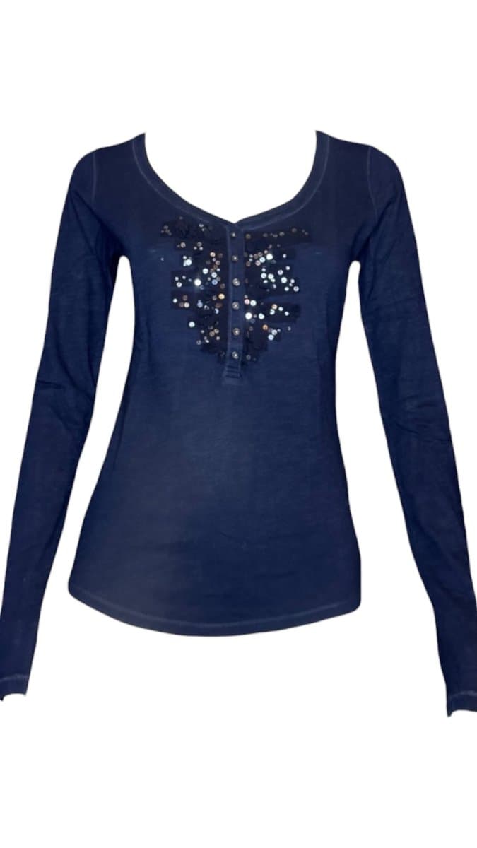 Blusa Marinho ML Paetê Abercrombie P, Abercrombie & Fitch, Azul-marinho, tamanho P