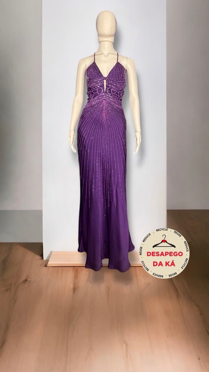 Vestido Longo Uva Bordado Eklacia 38, Violeta, tamanho 38 — foto 3