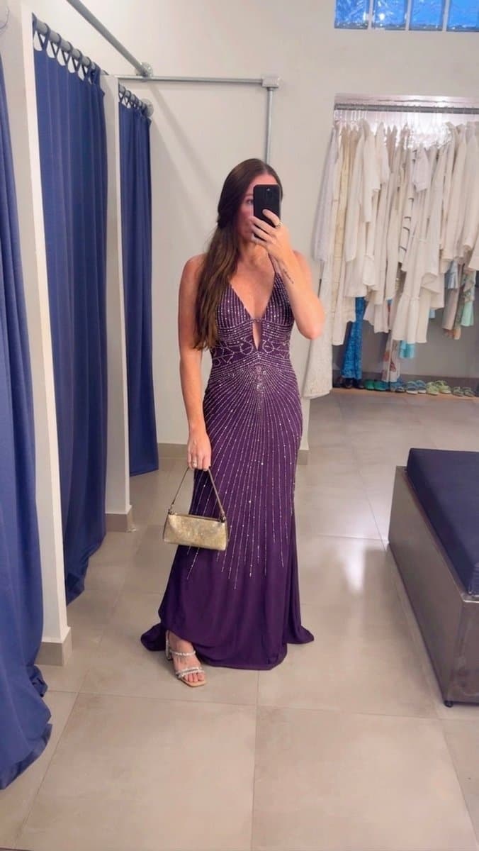 Vestido Longo Uva Bordado Eklacia 38, Violeta, tamanho 38 — foto 4