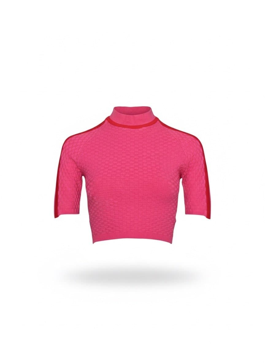 Cropped Tricot Pink e Vermelho Open P, Rosa-chiclete, tamanho P