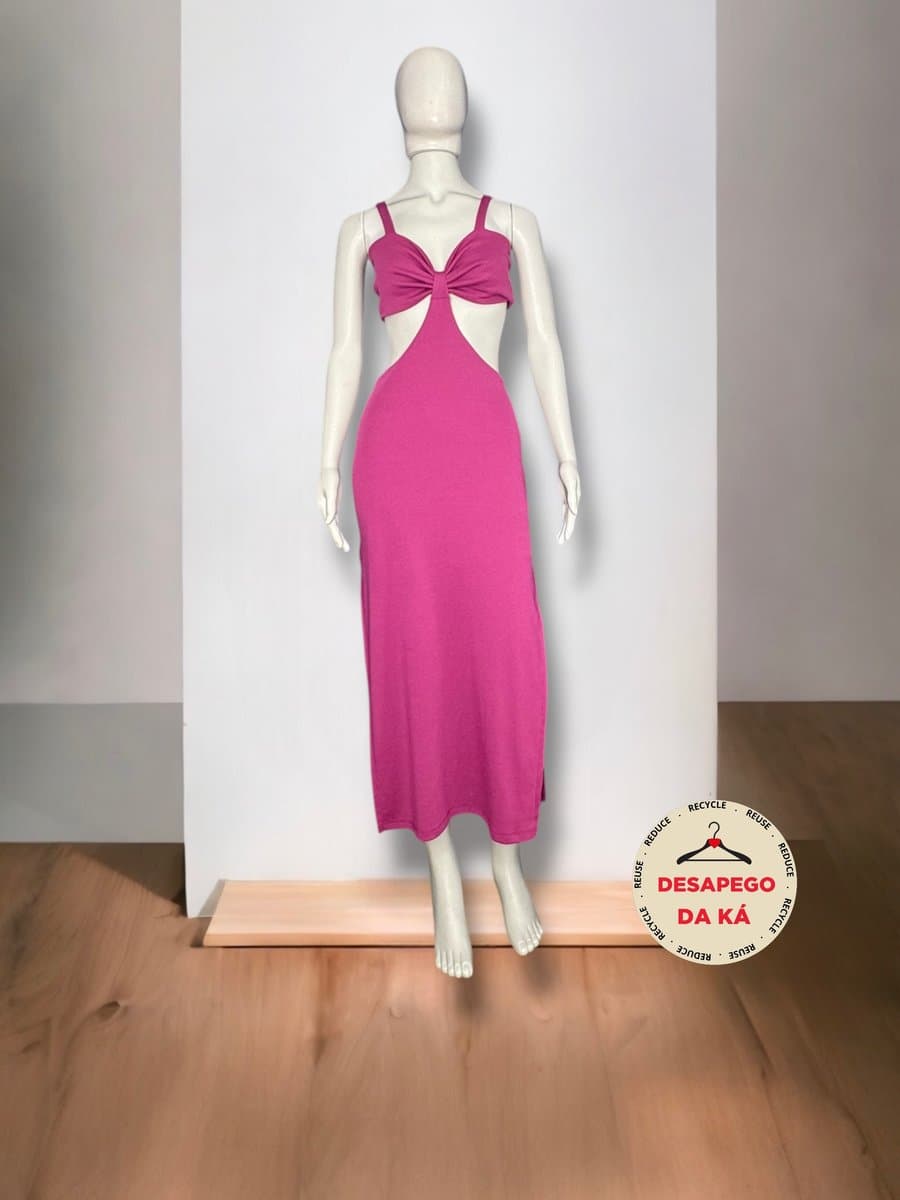 Vestido Pink Canelado Malha K&K Fashion, Rosa-chiclete, tamanho P — foto 3