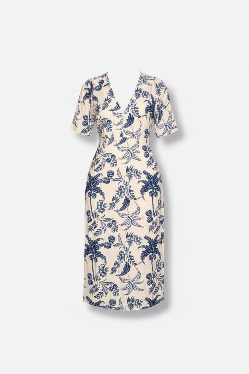 Vestido Off Estampa Azul Bsou P, Branco, tamanho P