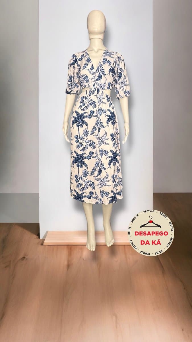 Vestido Off Estampa Azul Bsou P, Branco, tamanho P — foto 3