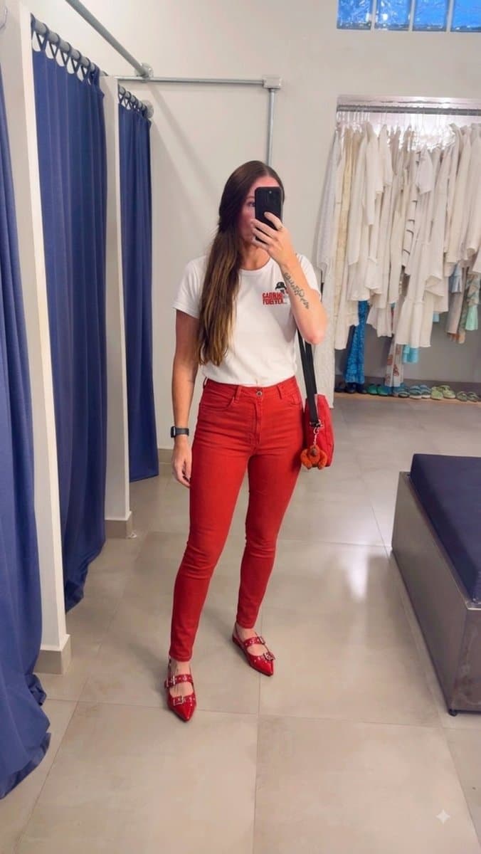 Calça Skinny Vermelha Farm, Farm, Vermelho, tamanho 38 — foto 3