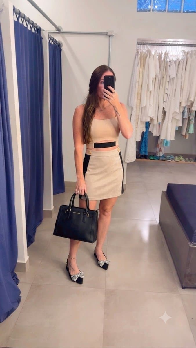 Saia/Shorts Bicolor Nude/Preto Mas Animale, Mas Animale, Nude, tamanho 42 — foto 3