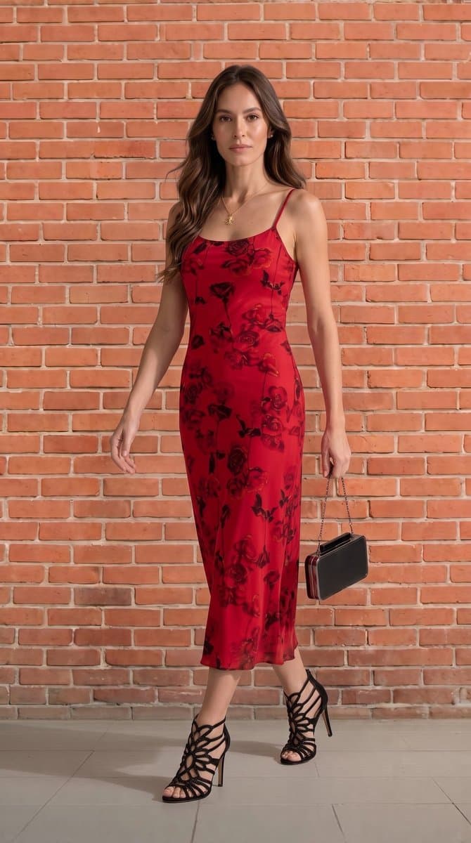 Vestido Midi Vermelho Flor Importando 42, Vermelho, tamanho 42 — foto 3