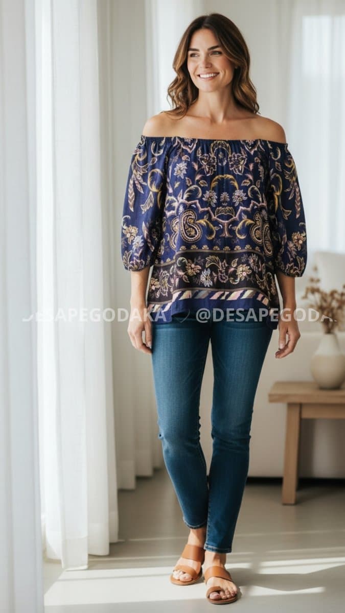 Blusa Estampa Marinho/Rose /Ocre M, Azul-marinho, tamanho M — foto 4