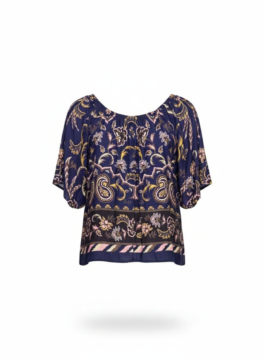 Blusa Estampa Marinho/Rose /Ocre M, Azul-marinho, tamanho M