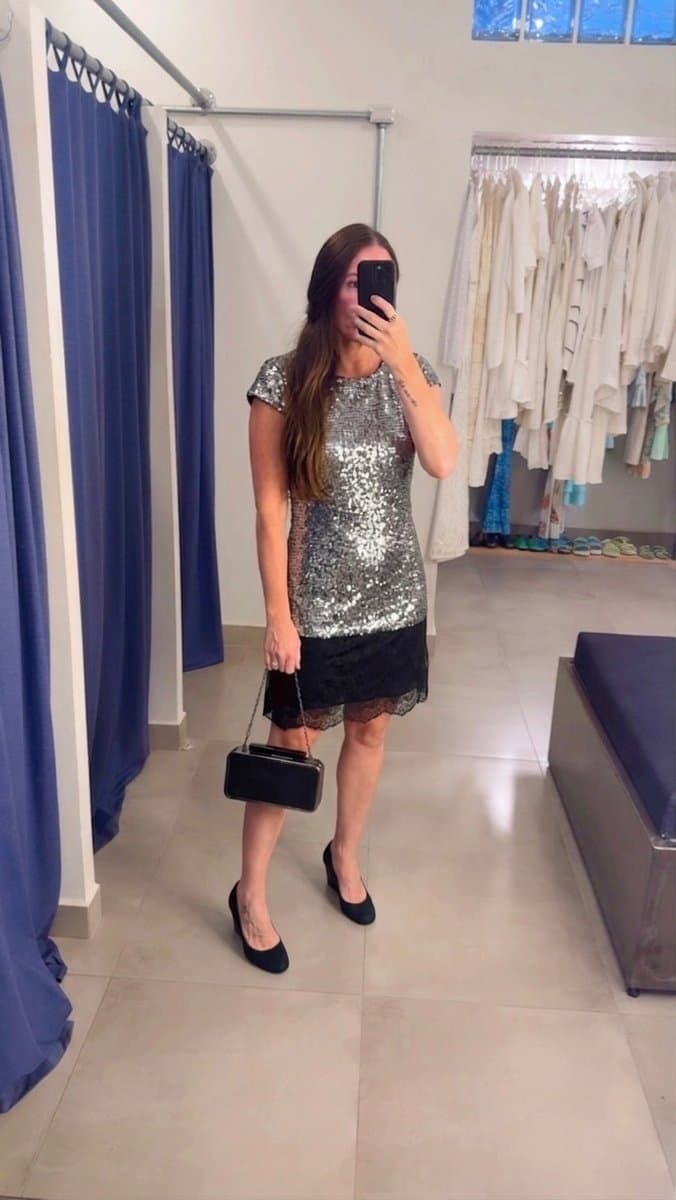 Vestido Preto Paetê/Tule Lucci, Preto, tamanho 40 — foto 4
