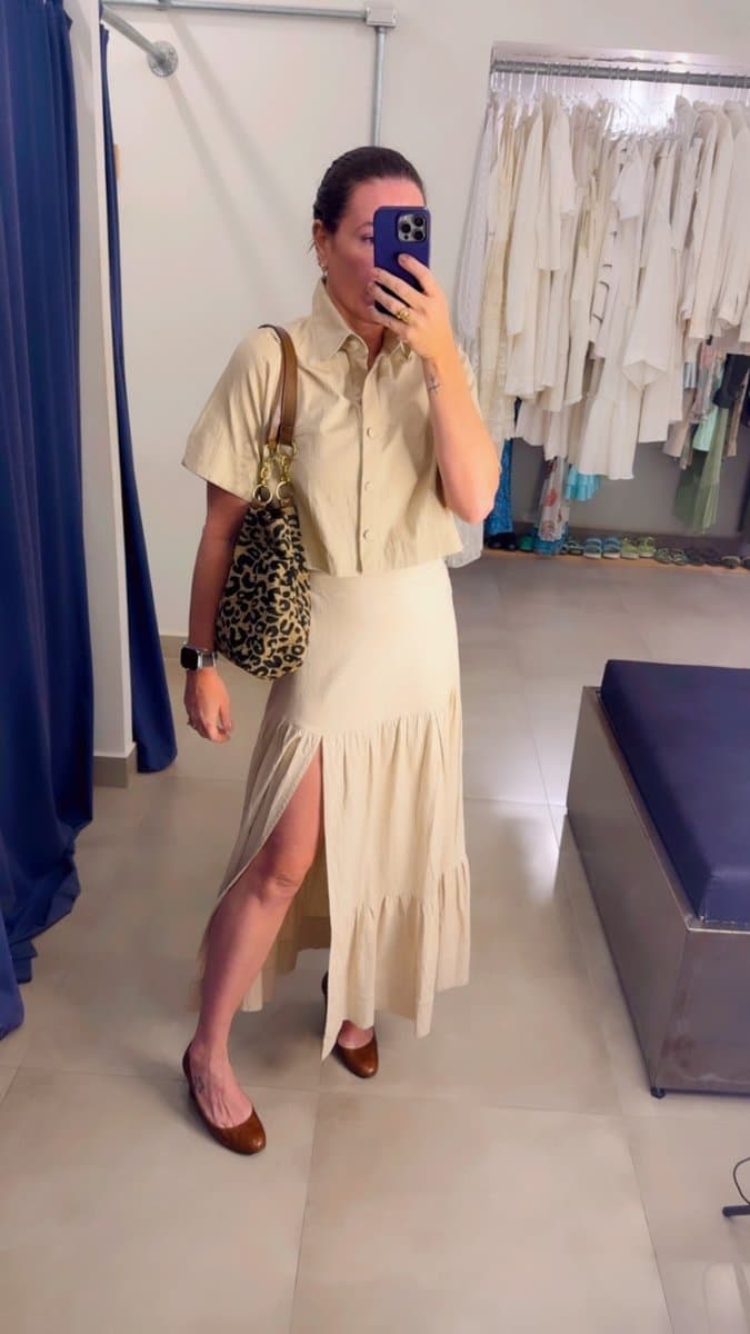 Camisa Cropped Linho Natural M Nacional, Bege, tamanho G — foto 3
