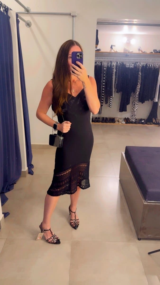 Vestido Preto Midi com Barra Renda Maria Filo, Maria Filó, Preto, tamanho P — foto 4