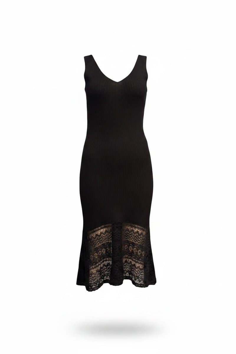 Vestido Preto Midi com Barra Renda Maria Filo, Maria Filó, Preto, tamanho P