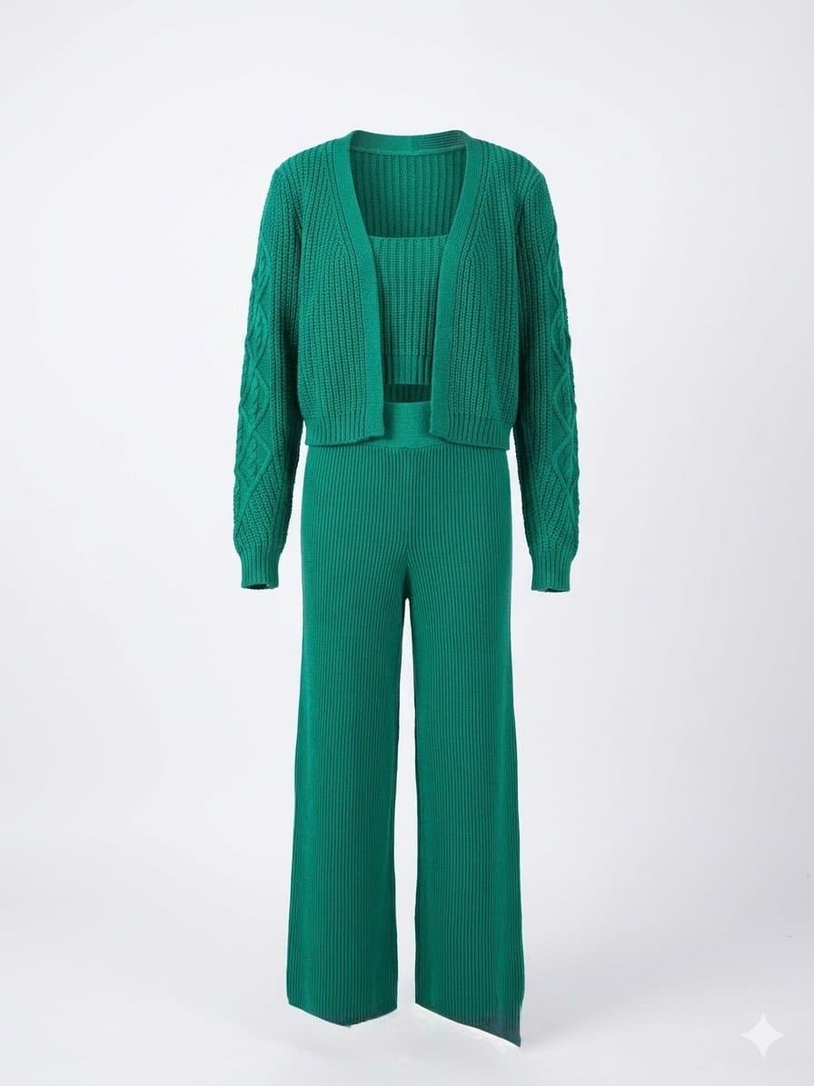 Conjunto Tricot Verde Cardigan, Top e Calça, Verde, tamanho UN