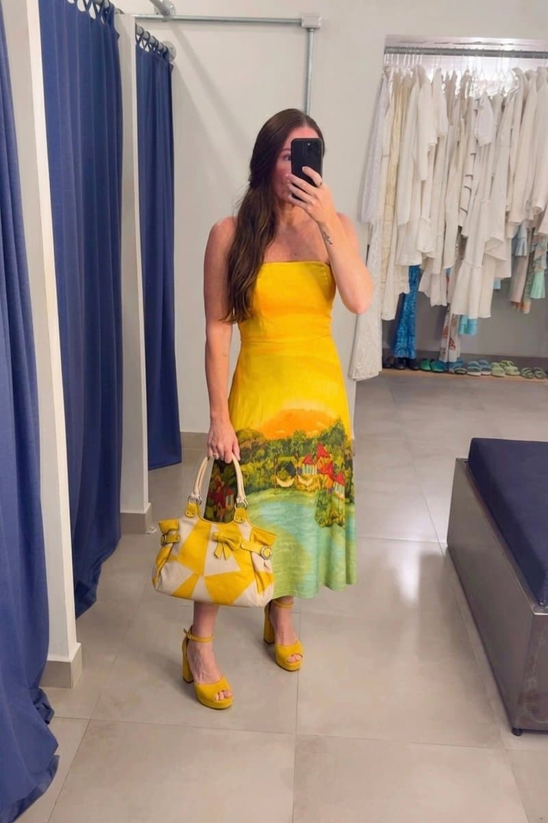 Saia/Vestido Estampa Casinha Amarela Farm, Farm, Amarelo, tamanho M — foto 4