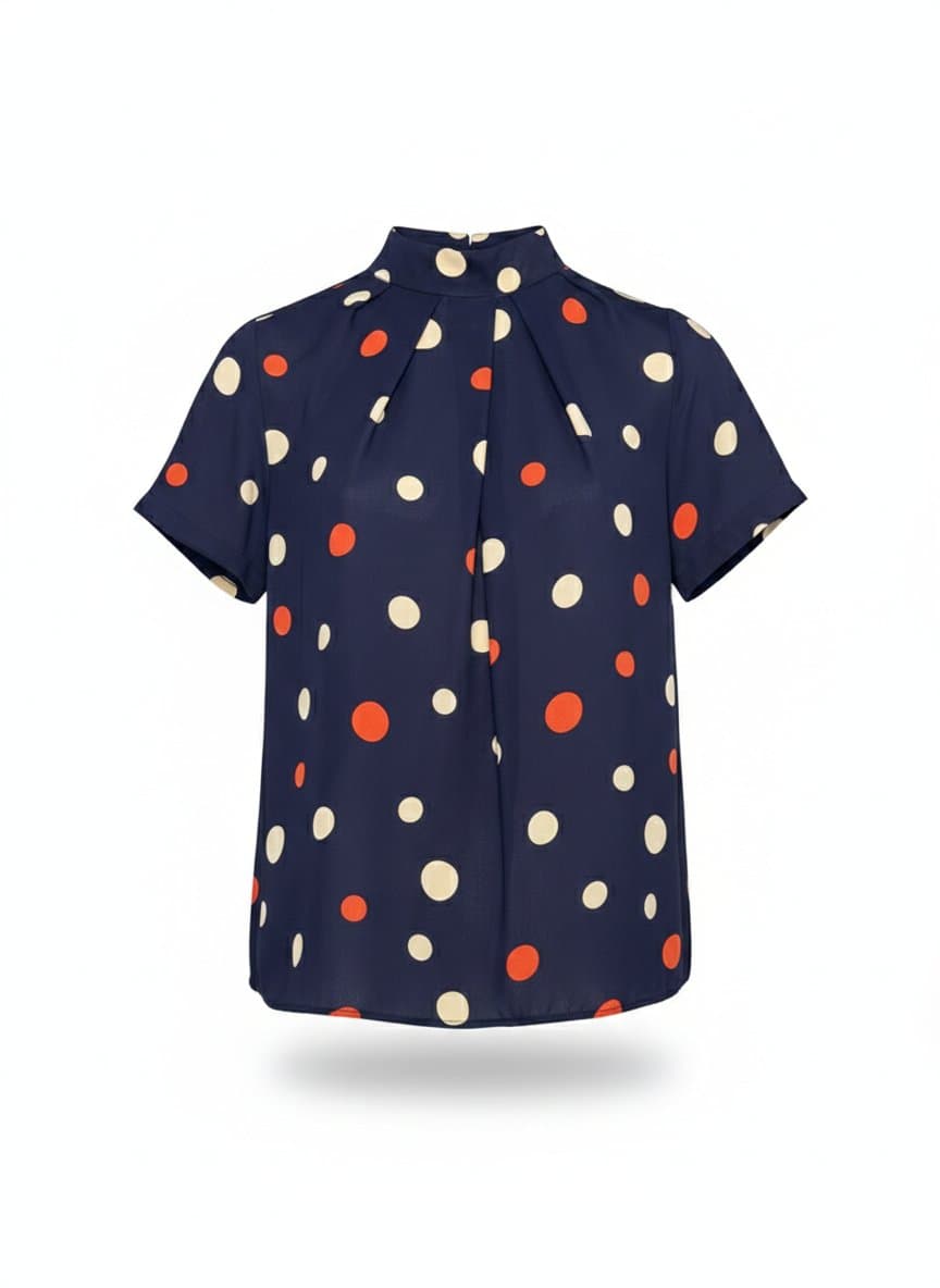 Blusa Marinho Poa Vermelha/Off Fm P, Azul-marinho, tamanho P