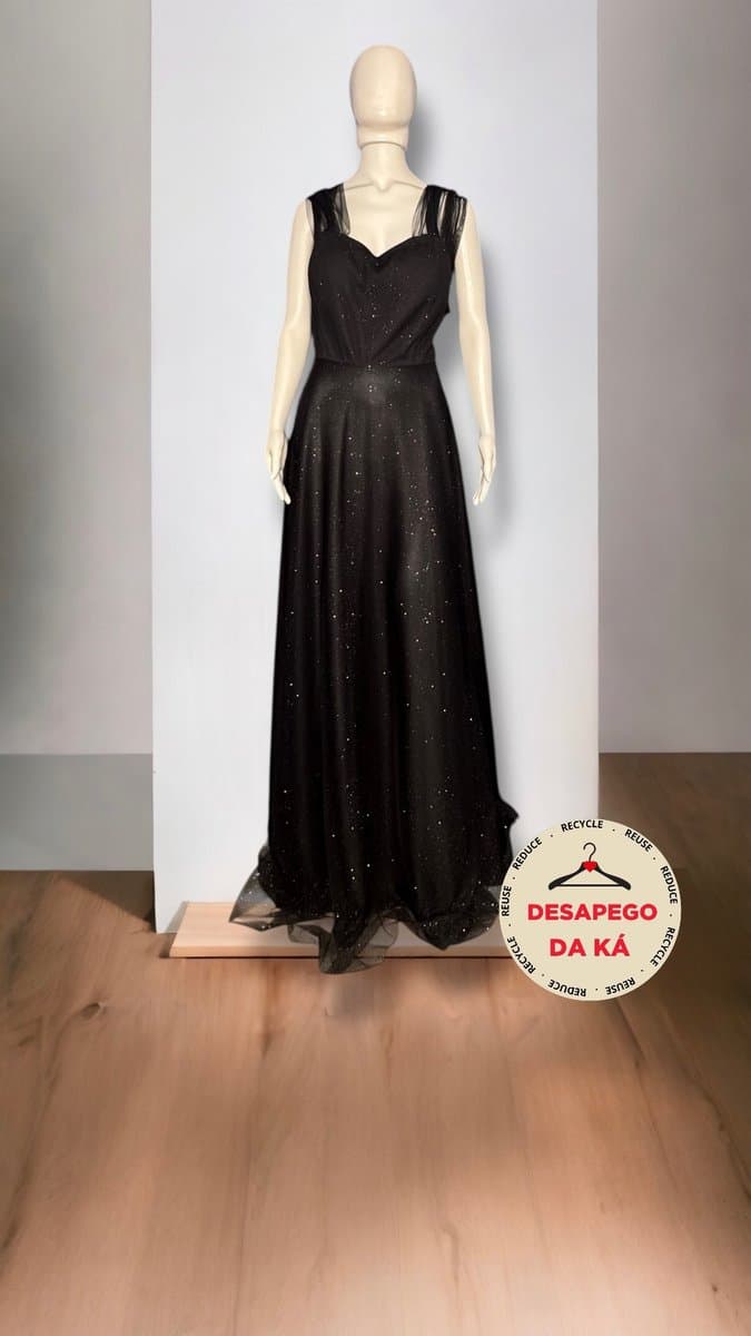 Vestido Longo Brilho Festa 52, Preto, tamanho 52 — foto 4