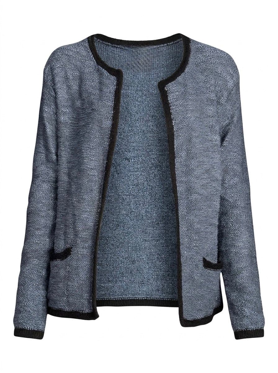 Cardigan Azul/Preto G, Azul, tamanho G