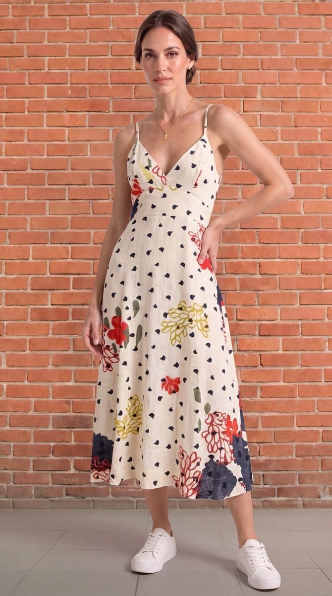 Vestido Midi Linho Estampa FYI, FYI, Estampada, tamanho P — foto 2