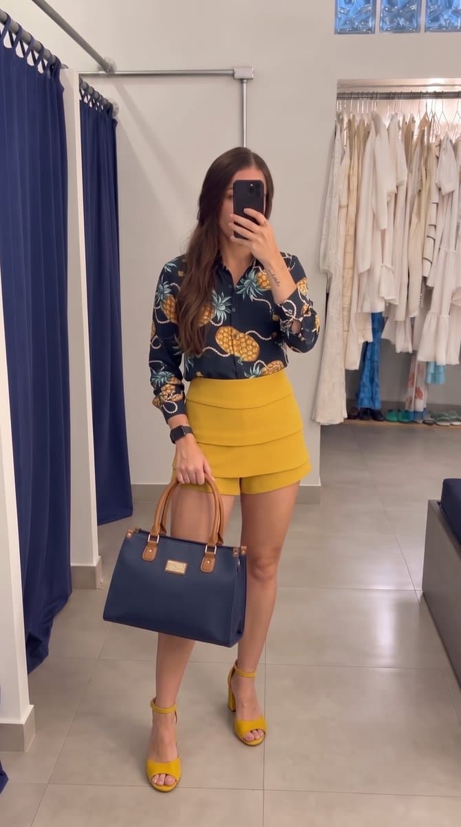 Saia Shorts Mostarda Tetigio 34, Tetigio, Ocre, tamanho 34 — foto 4