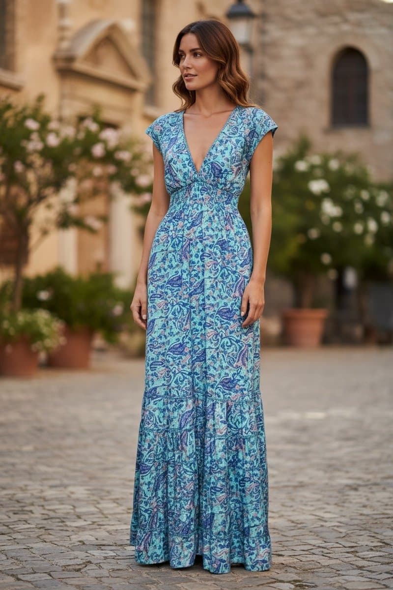 Vestido Longo Indiano Azul M, Azul, tamanho M — foto 2