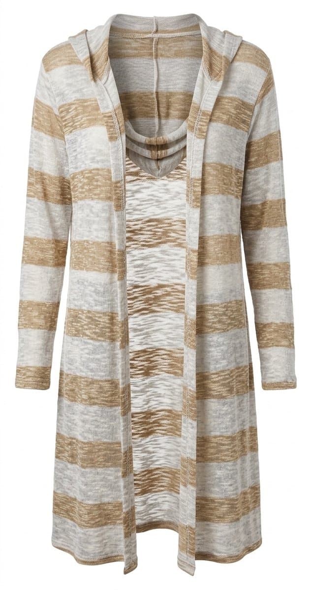 Cardigan Tricot Fino Listras Bege/Off Myth, Bege, tamanho UN