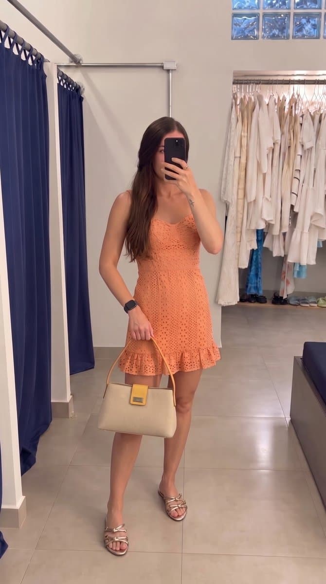 Vestido Laise Pessego Hit P, Laranja-claro, tamanho P — foto 4