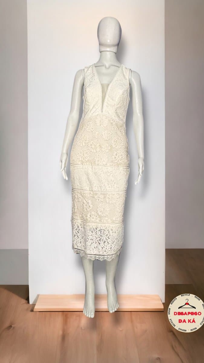 Vestido Midi Off Renda Doce Maria M, Branco, tamanho M — foto 2