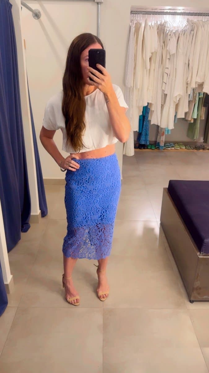 Saia Midi Renda Azul Lelis Blanc, Lelis Blanc, Azul, tamanho 38 — foto 2