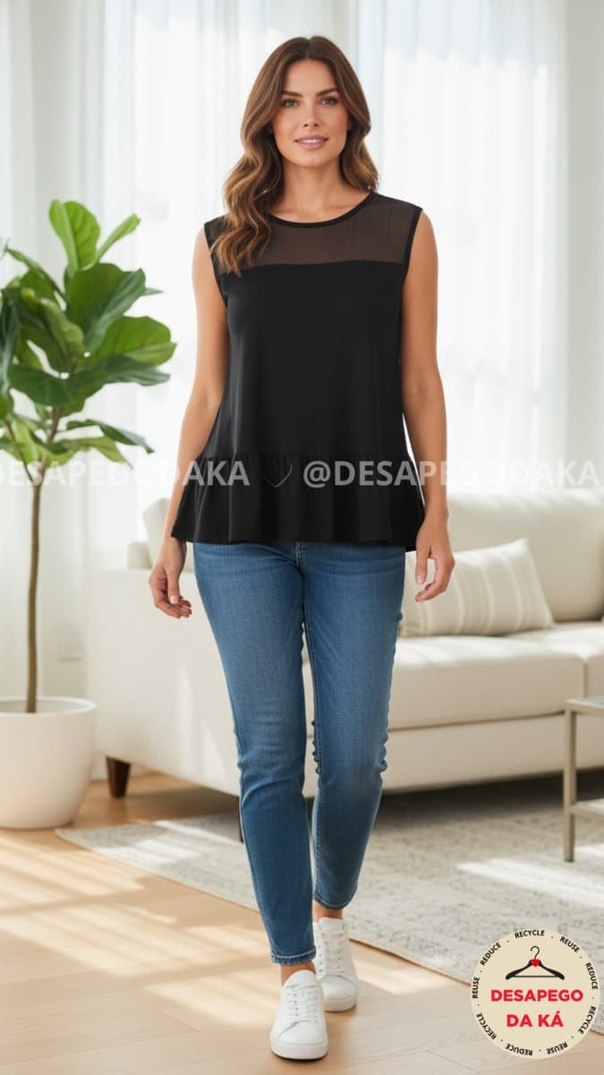 Regata Malha Carina Duek, Carina Duek, Preto, tamanho P — foto 2