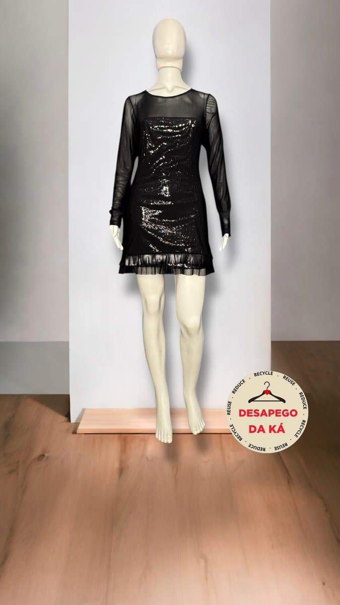 Vestido Preto Tule/Paetê ML Fruto da Imaginação, Preto, tamanho M — foto 3