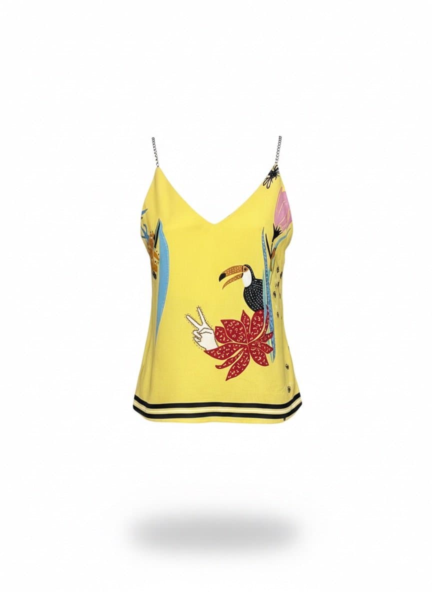 Regata Amarela Estampada P, Amarelo, tamanho P