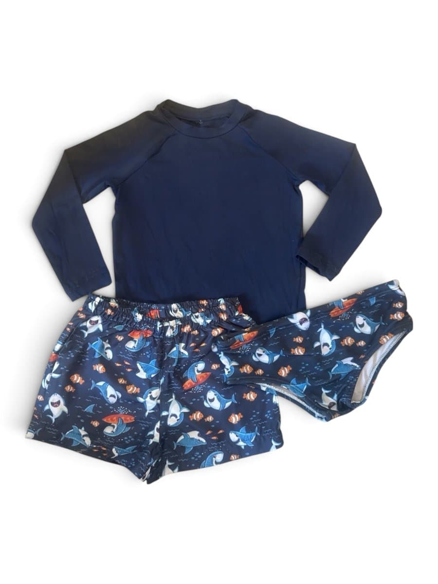 Kit Praia Camiseta ML Uv+ Sunga + Bermuda, Estampada, tamanho 3
