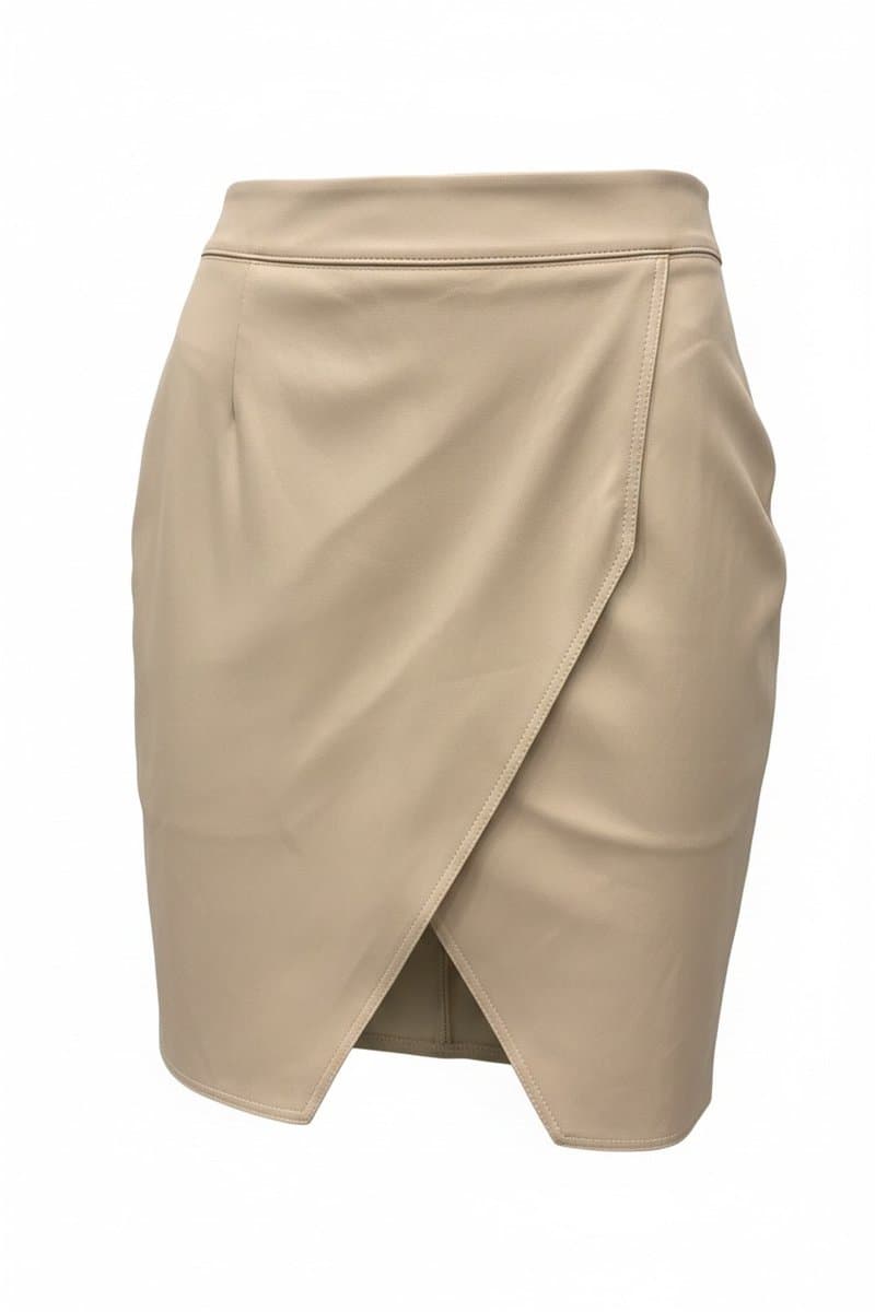 Saia Nude Couro Eco, Nude, tamanho P