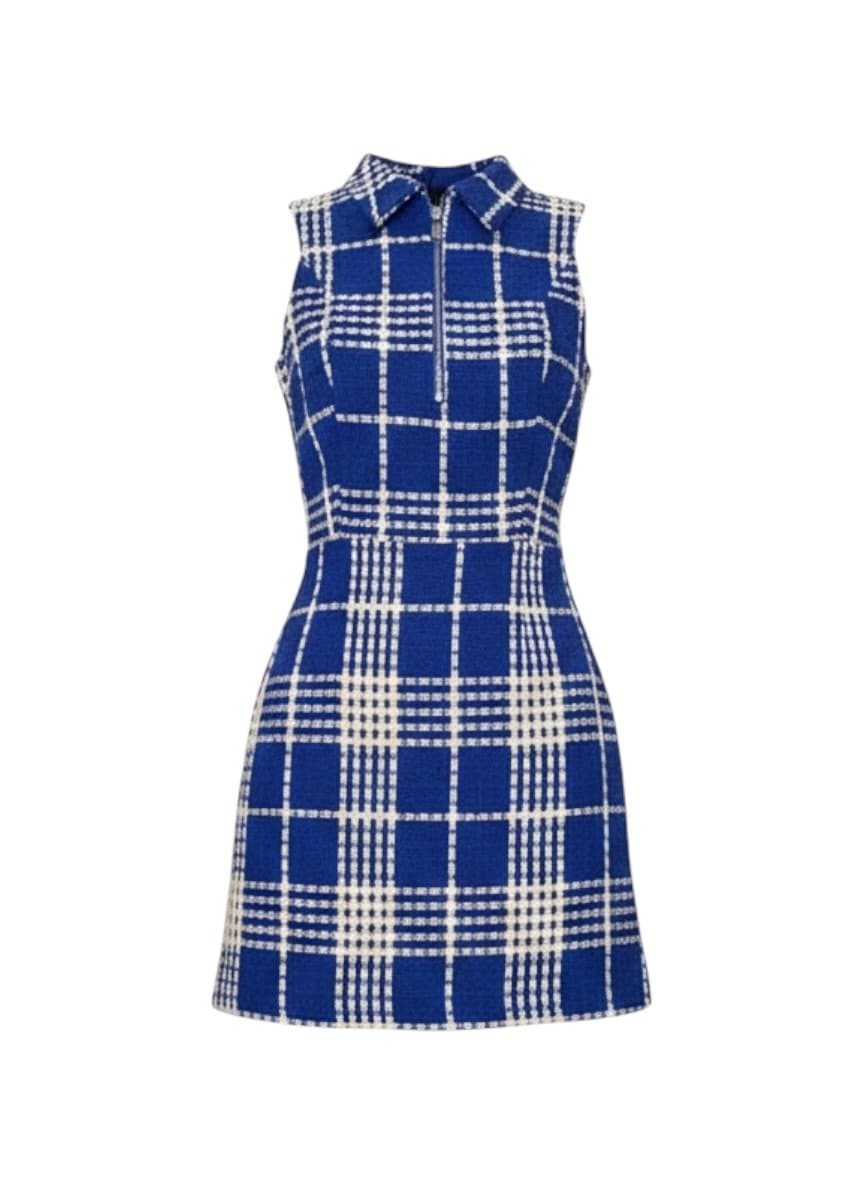 Vestido Xadrez Gola Polo Azul Colcci, Colcci, Azul, tamanho 34