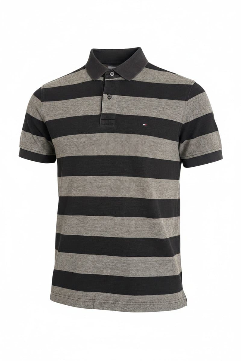 Polo Preto/Cinza Listras Tommy, Tommy Hilfiger, Preto, tamanho P