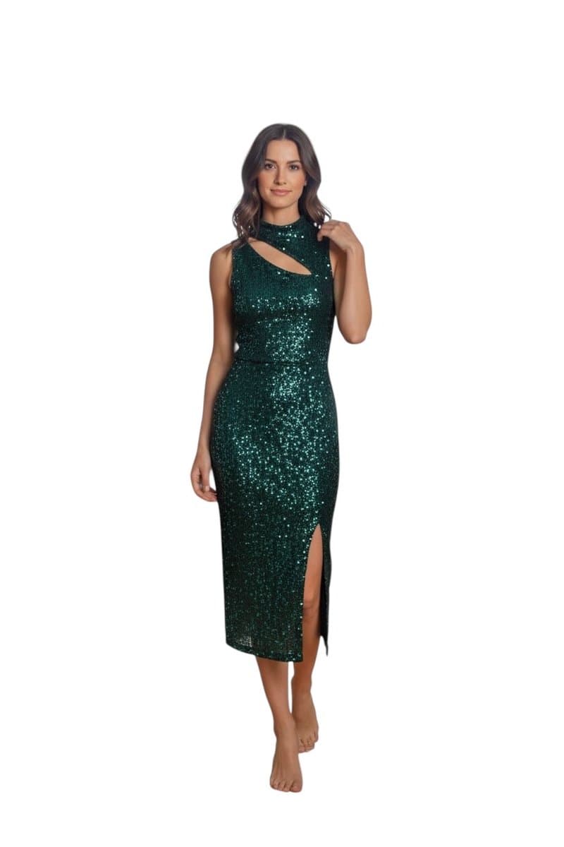 Vestido Midi Paetê Verde Agulet P, Verde, tamanho P