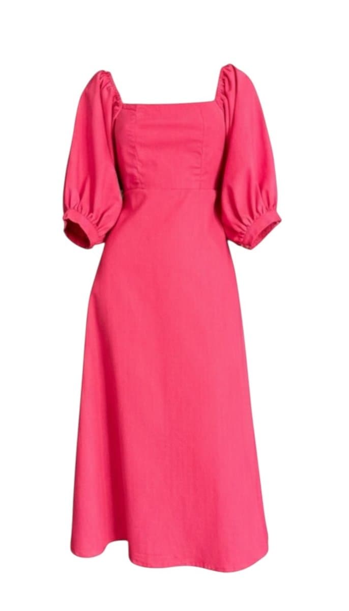 Vestido Midi Manga Pink Flo Maria P, Rosa-chiclete, tamanho P