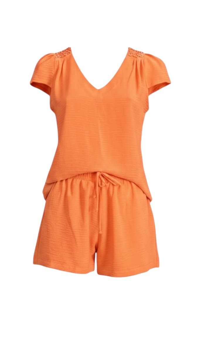 Conjunto Shorts+Blusa Coral Lateral M, Coral, tamanho M