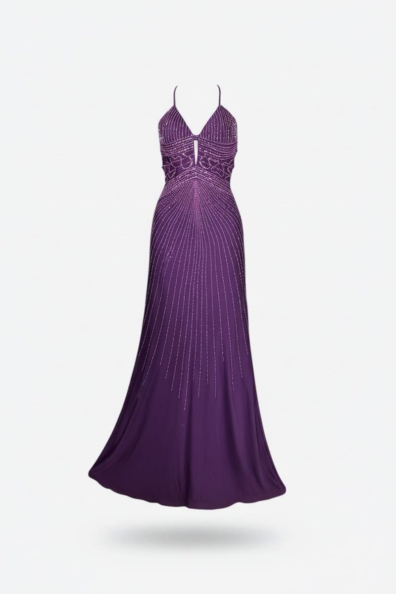 Vestido Longo Uva Bordado Eklacia 38, Violeta, tamanho 38