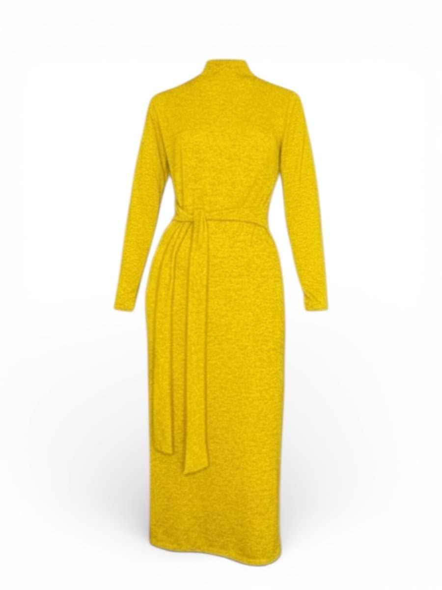Vestido Malha ML Mostarda M, Ocre, tamanho M